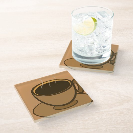 Moderner brauner, gemütlicher Kaffee-Cup im Mittel Glasuntersetzer (Schrägansicht)