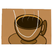 Moderner brauner, gemütlicher Kaffee-Cup im Mittel Große Geschenktüte (Rückseite)