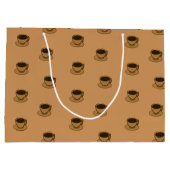 Moderner brauner, gemütlicher Kaffee-Cup im Mittel Große Geschenktüte (Rückseite)