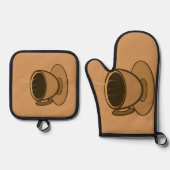 Moderner brauner, gemütlicher Kaffee-Cup im Mittel Ofenhandschuh & Topflappen-Set (Vorderseite)