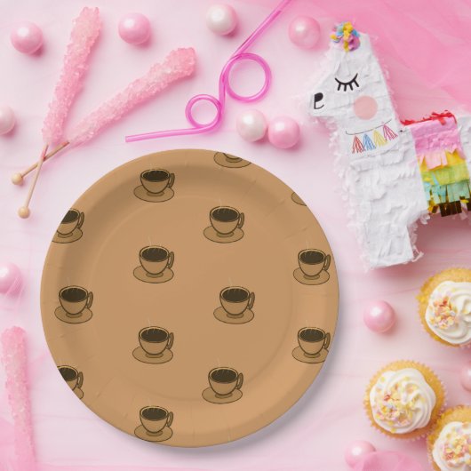 Moderner brauner, gemütlicher Kaffee-Cup im Mittel Pappteller (Party)