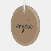 Moderner brauner individuelle Name Ornament Aus Glas (Vorderseite links)