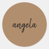 Moderner brauner individuelle Name Runder Aufkleber (Vorderseite)