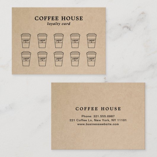 Moderner, brauner Niedlicher, einfacher Kaffee Treuekarte (Vorne/Hinten)