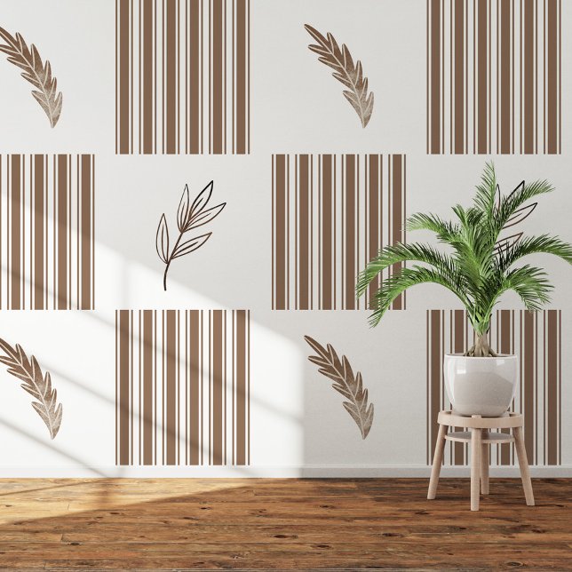 Moderner brauner Streifen und Bleischale Tapete (Modern Brown Stripe & Leaf Peel and Stick Wallpaper)