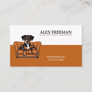 Moderner brauner und weißer Sofa Welpenhund sitzen Visitenkarte