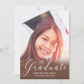 Moderner brauner weißer Kalligraphie Foto Abschlus Ankündigung (Vorderseite)