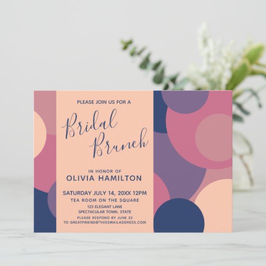 Moderner Bridal Brunch mit farbenfrohen Kreisläufe Einladung (Stehend Vorderseite)