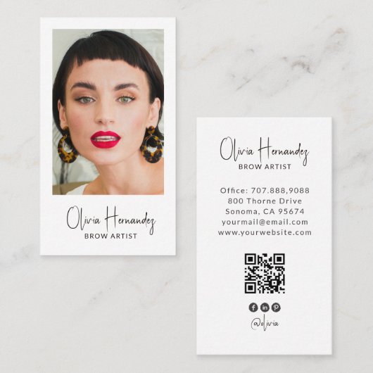 Moderner Brow-Artist-Foto-QR-Code Visitenkarte (Vorne/Hinten)