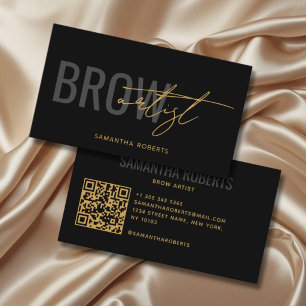 Moderner Brow-Künstler QR-Code Schwarz Gold Visitenkarte