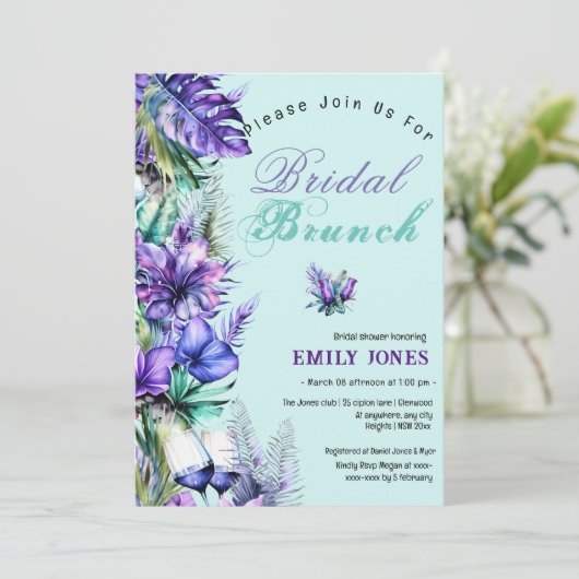 Moderner Brunch mit lila Blumenkohl Einladung (Stehend Vorderseite)