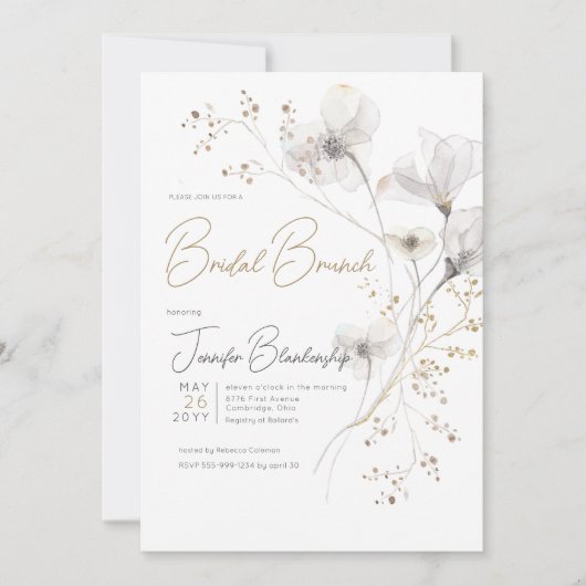 Moderner Brunch mit weißem Grau und goldbraunem Br Einladung (Vorderseite)