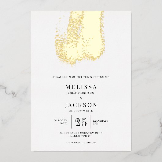 Moderner Brush Stroke Elegante Hochzeit Folieneinladung (Vorderseite)