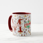 Moderner Buffalo-Karierter Monogram-Weihnachtsfeie Tasse (Vorderseite Links)