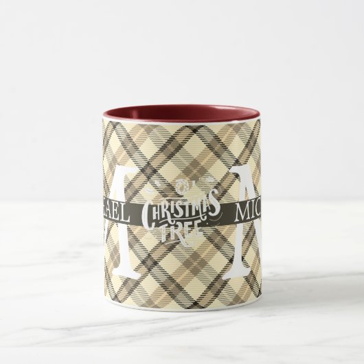 Moderner Buffalo-Karierter Monogram-Weihnachtsfeie Tasse (Zentrum)