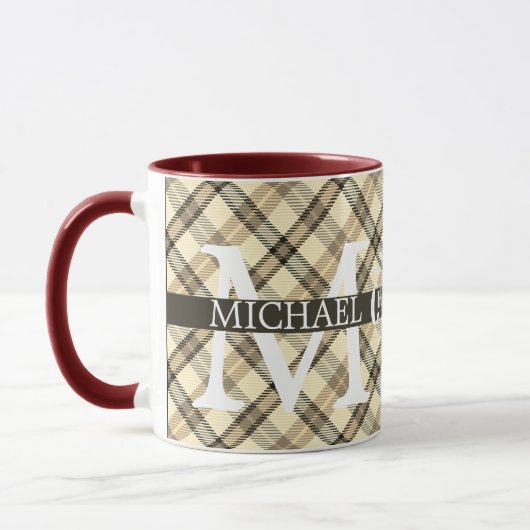 Moderner Buffalo-Karierter Monogram-Weihnachtsfeie Tasse (Links)
