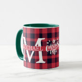 Moderner Buffalo-Karierter Monogram-Weihnachtsfeie Tasse (Vorderseite Links)