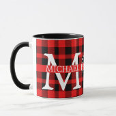 Moderner Buffalo-Karierter Monogram-Weihnachtsfeie Tasse (Links)