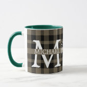 Moderner Buffalo-Karierter Monogram-Weihnachtsfeie Tasse (Links)
