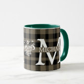 Moderner Buffalo-Karierter Monogram-Weihnachtsfeie Tasse (VorderseiteRechts)