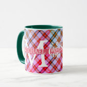 Moderner Buffalo-Karierter Monogram-Weihnachtsfeie Tasse (Vorderseite Links)