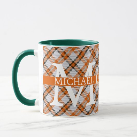 Moderner Buffalo-Karierter Monogram-Weihnachtsfeie Tasse (Links)