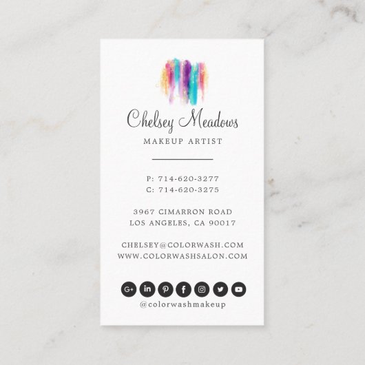 Moderner bunter gemalter Brushstrokes-Glitzer Visitenkarte (Rückseite)