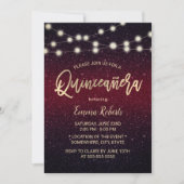 Moderner Burgund Rote Imitate Glitzer Quinceanera Einladung (Vorderseite)