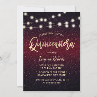 Moderner Burgund Rote Imitate Glitzer Quinceanera  Einladung