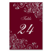 Moderner Burgund und Graublütenwirbel Tischnummer (Vorderseite)