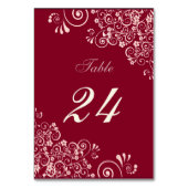 Moderner Burgund und Rose Gold Floral Swirl Tischnummer (Rückseite)