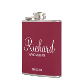 Moderner Burgunder Personalisierter Trauzeuge Flachmann (Links)