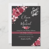 Moderner Burgunder Ruby-Rose Typograf Hochzeit Einladung (Vorderseite)