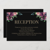 Moderner Burgundy-Floral-Gold-Monogramm-Empfang Begleitkarte (Vorne/Hinten)