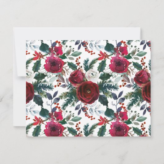 Moderner Burgundy Red Holly Floral Weihnachtsfeier Mitteilungskarte (Rückseite)