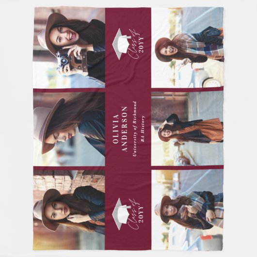 Moderner burgundy-Script-Abschluss mit mehreren Fo Fleecedecke (Vorderseite)