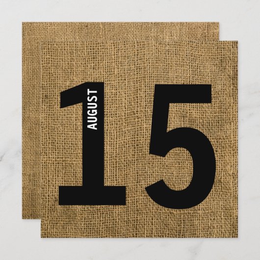 Moderner Burlap Bold Kalender Bachelor oder Geburt Einladung (Vorne/Hinten)