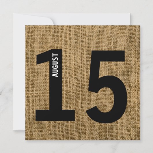 Moderner Burlap Bold Kalender Bachelor oder Geburt Einladung (Vorderseite)