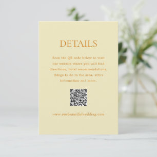 Moderner Butter Gelber QR-Code Elegante Hochzeit Begleitkarte