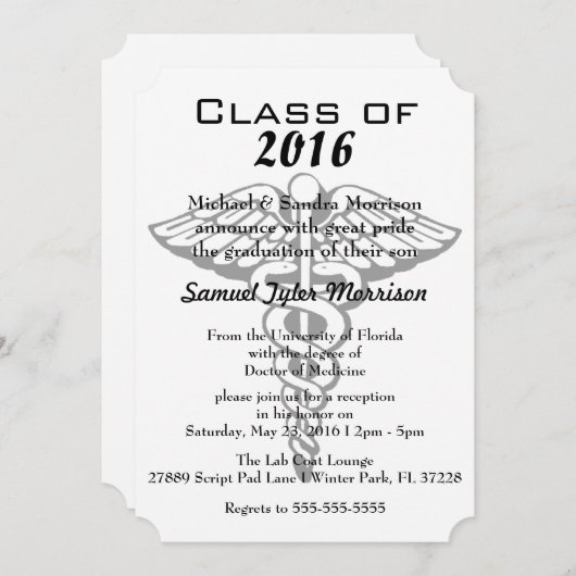 Moderner Caduceus Medical School Abschluss lädt ei Einladung (Vorne/Hinten)