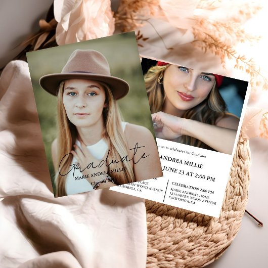 Moderner Calligrafy Graduate Foto Abschluss Einladung