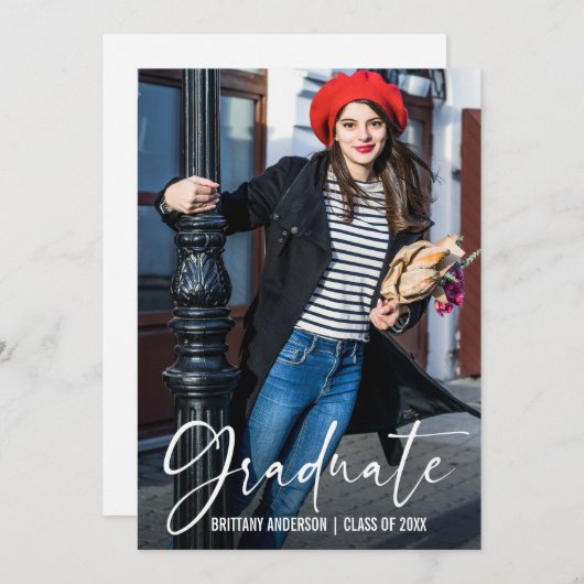 Moderner Calligraphy Ink Pen Script Abschluss Ankündigung (Vorne/Hinten)