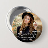 Moderner Calligraphy Ink Script Foto Abschluss Button (Vorne & Hinten)