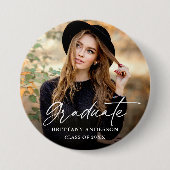 Moderner Calligraphy Ink Script Foto Abschluss Button (Vorderseite)