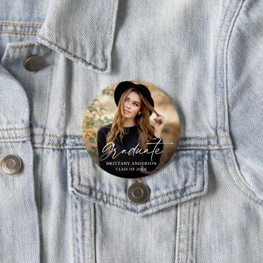 Moderner Calligraphy Ink Script Foto Abschluss Button (Beispiel)