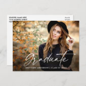 Moderner Calligraphy Ink Script Foto Abschluss Postkarte (Vorne/Hinten)