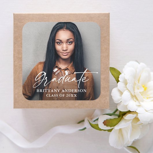 Moderner Calligraphy Ink Script Foto Abschluss Quadratischer Aufkleber