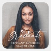 Moderner Calligraphy Ink Script Foto Abschluss Quadratischer Aufkleber (Vorderseite)