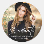 Moderner Calligraphy Ink Script Foto Abschluss Runder Aufkleber (Vorderseite)