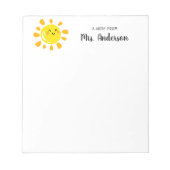 Moderner Cartoon lächelt Gelb Sonne Niedlich Lehre Notizblock (Vorderseite)